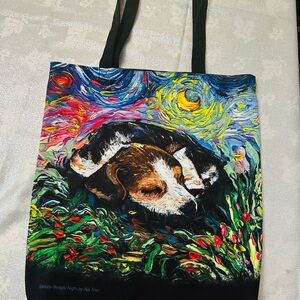 Sleepy Beagle Art Tote Canva Bag Starry Night Style